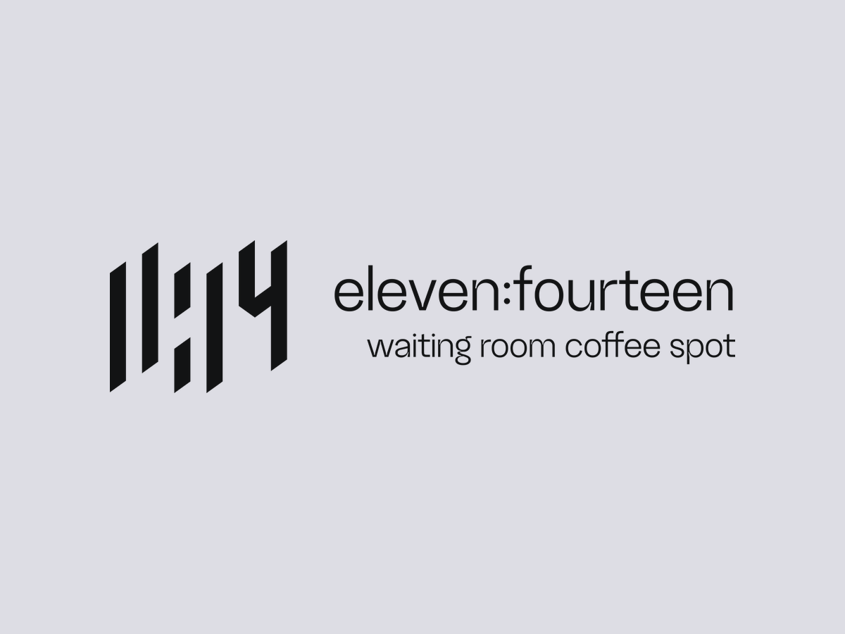 the horizontal lockup — the 11:14 numerals set as split-flap digits beside the wordmark