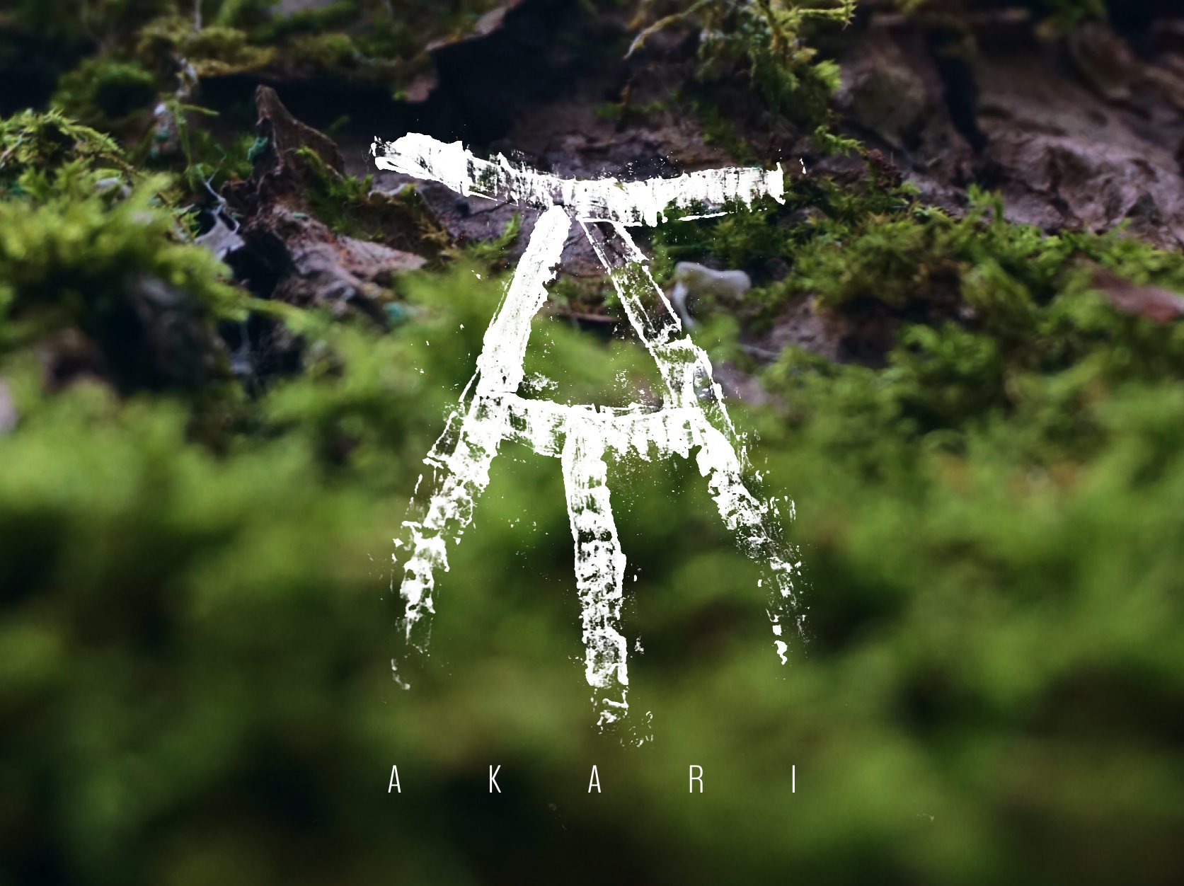 the akari mark — a brushed white glyph on dark moss, with the wordmark below